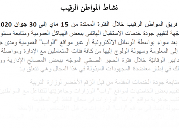 تقرير نشاط فريق المواطن الرقيب بين 15 ماي و30 جوان 2020